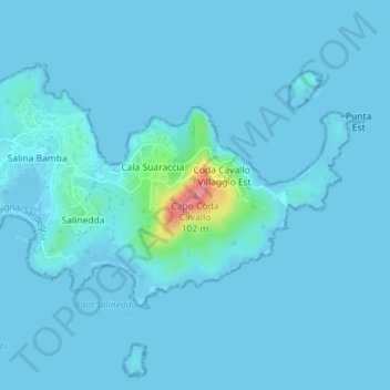 Capo Coda Cavallo topographic map, elevation, terrain