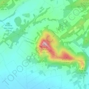 Puig de Galdent topographic map, elevation, terrain