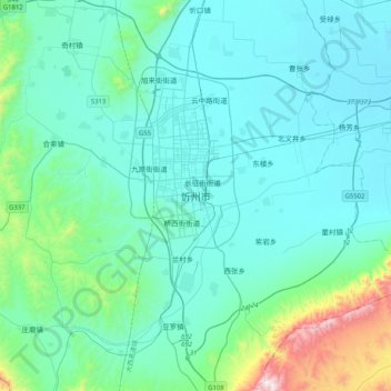 Xinzhou topographic map, elevation, terrain