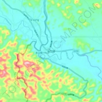 水口镇 topographic map, elevation, terrain