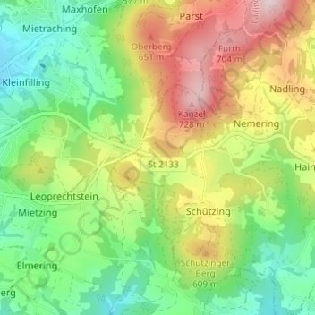 Klessing topographic map, elevation, terrain