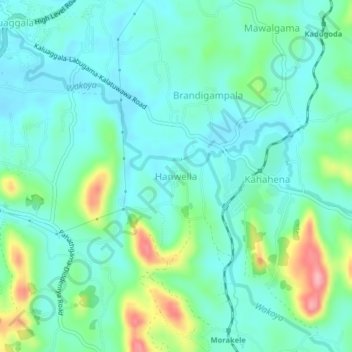 Hanwella topographic map, elevation, terrain