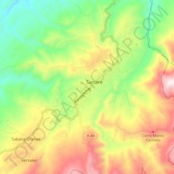 Sanare topographic map, elevation, terrain