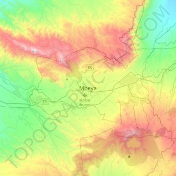 Mbeya topographic map, elevation, terrain