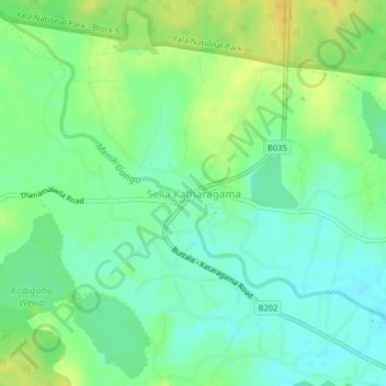 Sella Katharagama topographic map, elevation, terrain