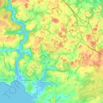 Guidel topographic map, elevation, terrain