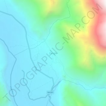 Zangla topographic map, elevation, terrain