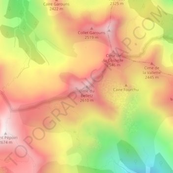 Cime du Belletz topographic map, elevation, terrain