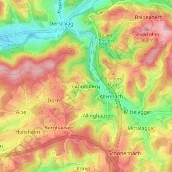 Fahrenberg topographic map, elevation, terrain
