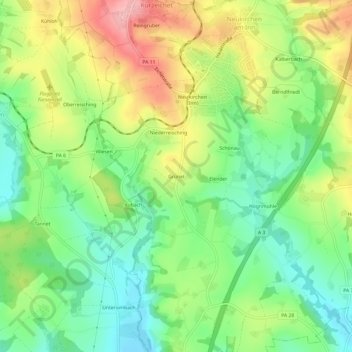 Grünet topographic map, elevation, terrain