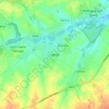 Ligney topographic map, elevation, terrain