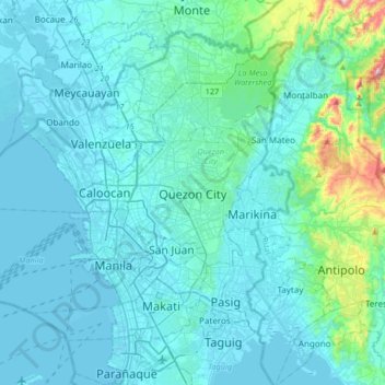 Quezon City topographic map, elevation, terrain