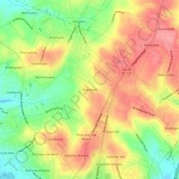 Brierfield topographic map, elevation, terrain