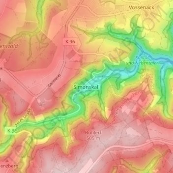 Simonskall topographic map, elevation, terrain
