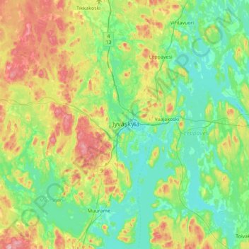 Jyväskylä topographic map, elevation, terrain