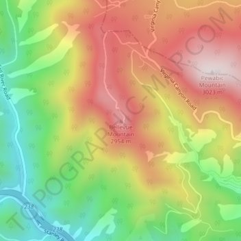 Bellevue Mountain topographic map, elevation, terrain
