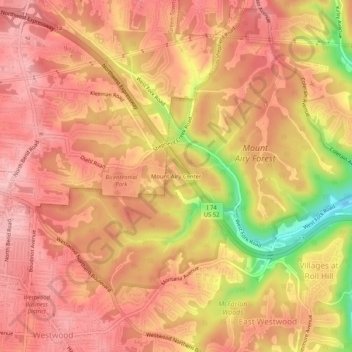 Mount Airy Center topographic map, elevation, terrain
