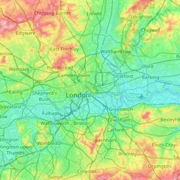 City of London topographic map, elevation, terrain