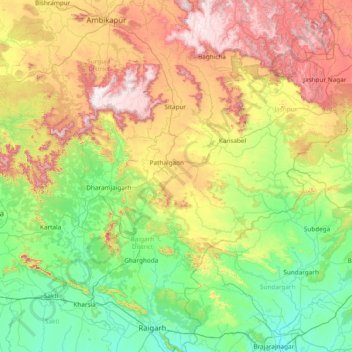 Raigarh topographic map, elevation, terrain