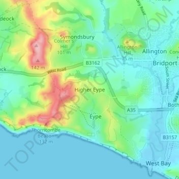 Higher Eype topographic map, elevation, terrain