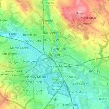 Wigan topographic map, elevation, terrain