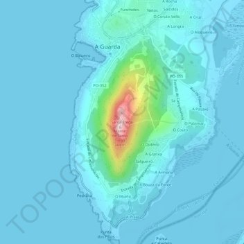 Santa Trega topographic map, elevation, terrain