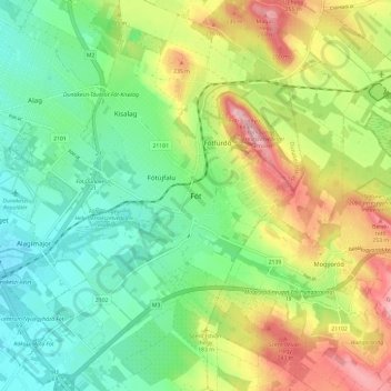 Fót topographic map, elevation, terrain