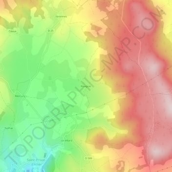 Rougeac topographic map, elevation, terrain
