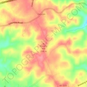 Society Hill topographic map, elevation, terrain
