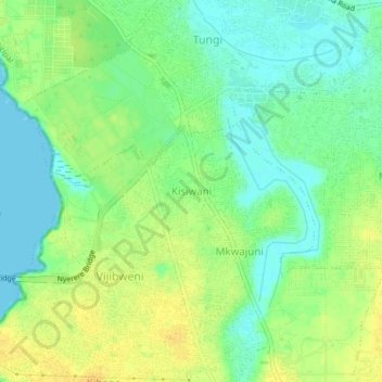 Kisiwani topographic map, elevation, terrain