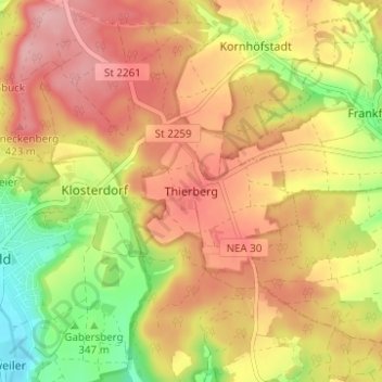 Thierberg topographic map, elevation, terrain