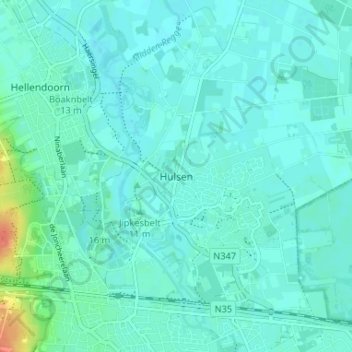 Hulsen topographic map, elevation, terrain