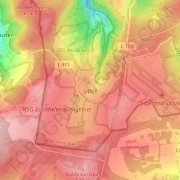 Lippe topographic map, elevation, terrain