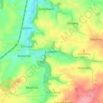 Lüttewitz topographic map, elevation, terrain