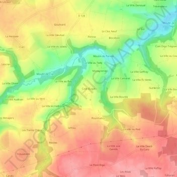 Coët Bugat topographic map, elevation, terrain