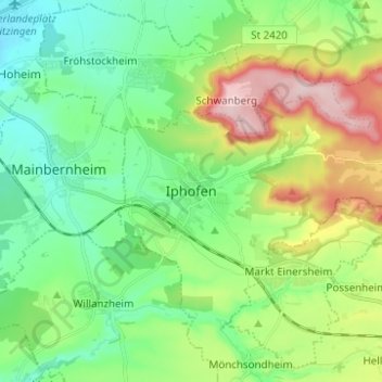 Iphofen topographic map, elevation, terrain