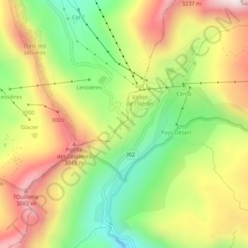 Col de l'Iseran topographic map, elevation, terrain