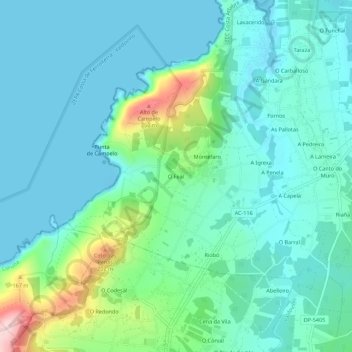 O Feal topographic map, elevation, terrain