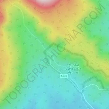 Hastings Caves topographic map, elevation, terrain