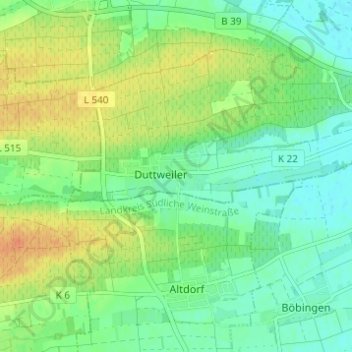 Duttweiler topographic map, elevation, terrain