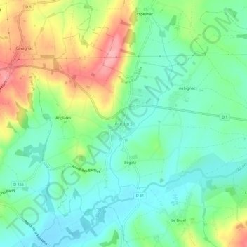 Anglars topographic map, elevation, terrain