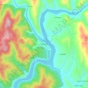 Foz de Alge topographic map, elevation, terrain