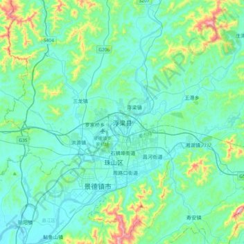 浮梁县 topographic map, elevation, terrain