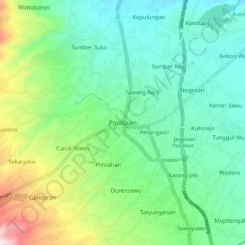 Pandaan topographic map, elevation, terrain