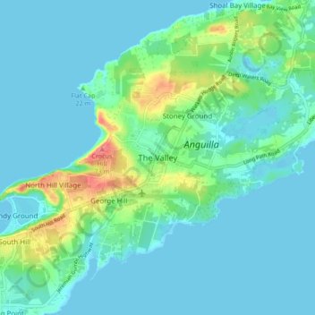 The Valley topographic map, elevation, terrain
