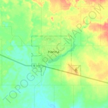 Hanna topographic map, elevation, terrain