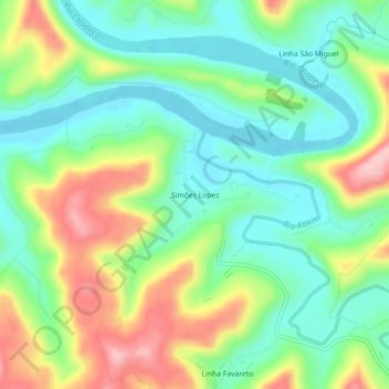 Simões Lopes topographic map, elevation, terrain