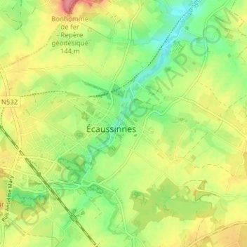 Écaussinnes-Lalaing topographic map, elevation, terrain