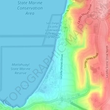 La Jolla Shores Beach topographic map, elevation, terrain