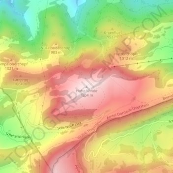 Hohe Winde topographic map, elevation, terrain